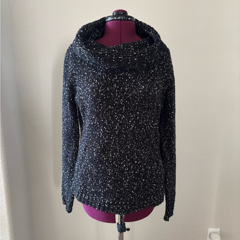 RETROD Cowl Neck Knit Pullover Sweater Black White Speckled Women’s Size S